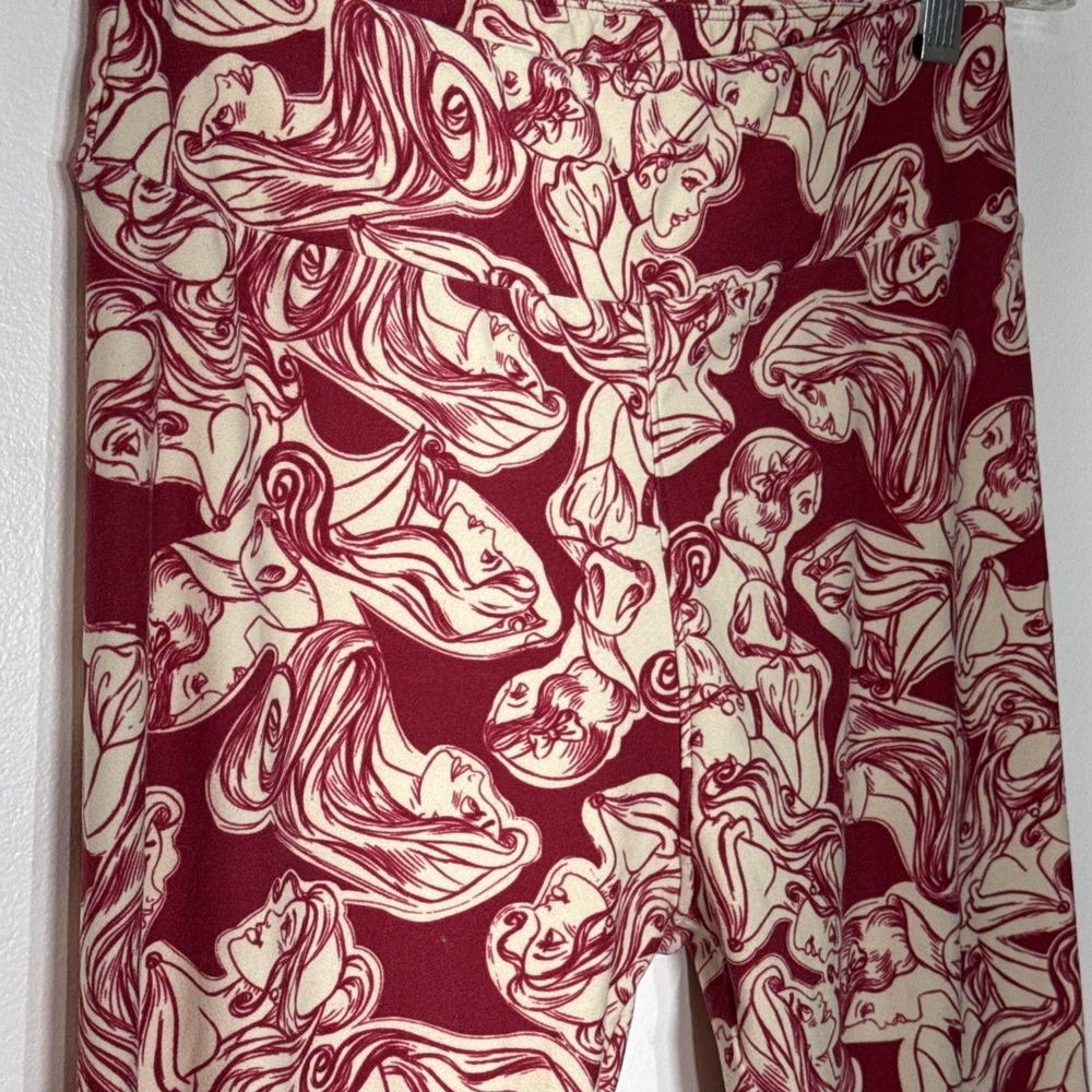 Lularoe Disney Princess Legging Burgundy Pink Beige OS Snow White Belle Rapunzel